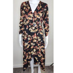 Allison Joy Floral Ruched Sleeve Wrap Dress Size XSmall